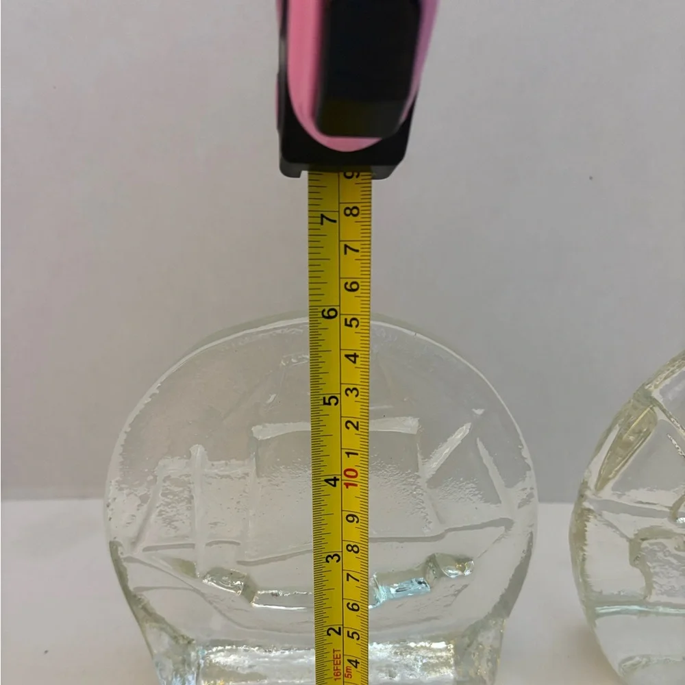 Vintage Blenko Clear Glass Sailboat Bookends 6”x6”.